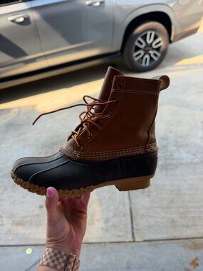 L.L. Bean Two-Tone Brown and Black Lace-Up Duck Boots